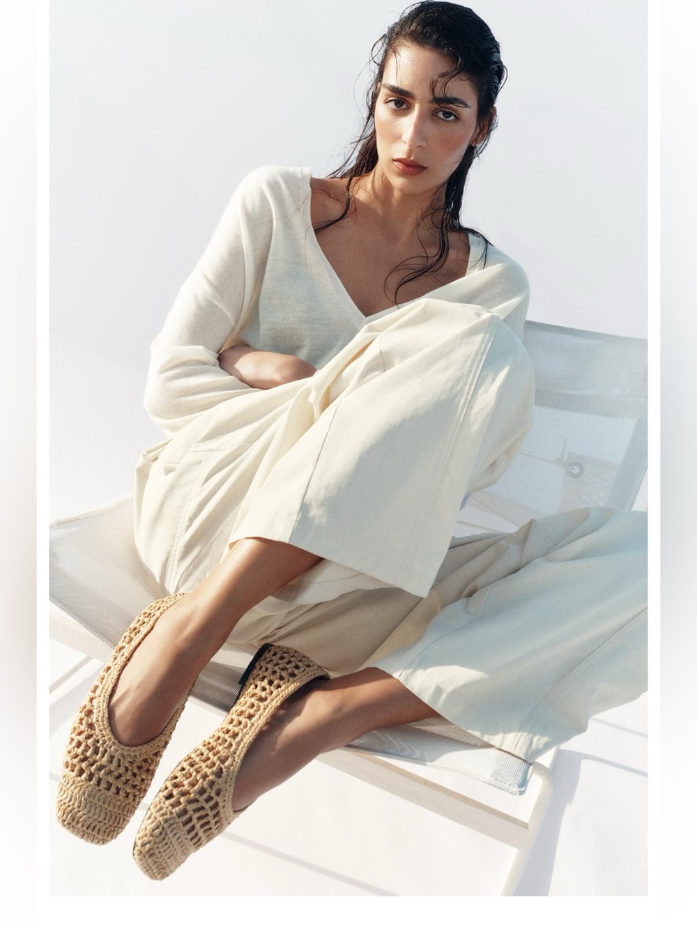 NWT Zara Beige Braided Ballet Flats